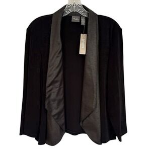 Chicos Travelers Faux Leather Mix Jacket Women's 12 Black 3/4 Sleeve Stretch NWT